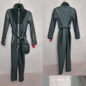 My Sunday Ski One Piece Snow Suit Women's Size S Blue w/ Belt Bag #W4791